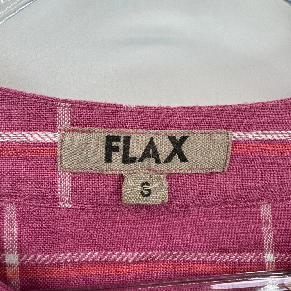 Flax Button Front Jacket Womens Small Pink Windowpane Plaid 100% Linen Boxy